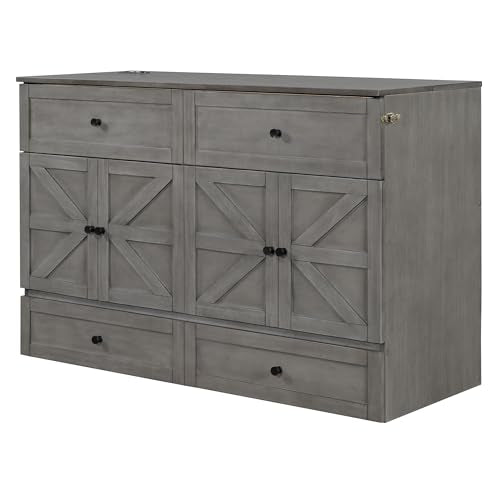 Queen Size Murphy Bed with Storage Drawer & Charging Station L953