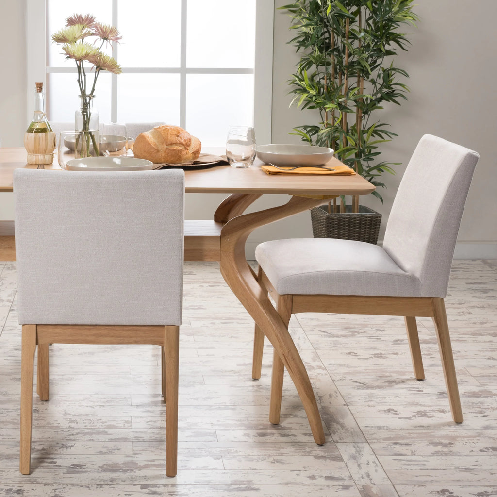 Light Beige Fabric Oak Upholstered Dining Chairs, Set of 2 Q57810