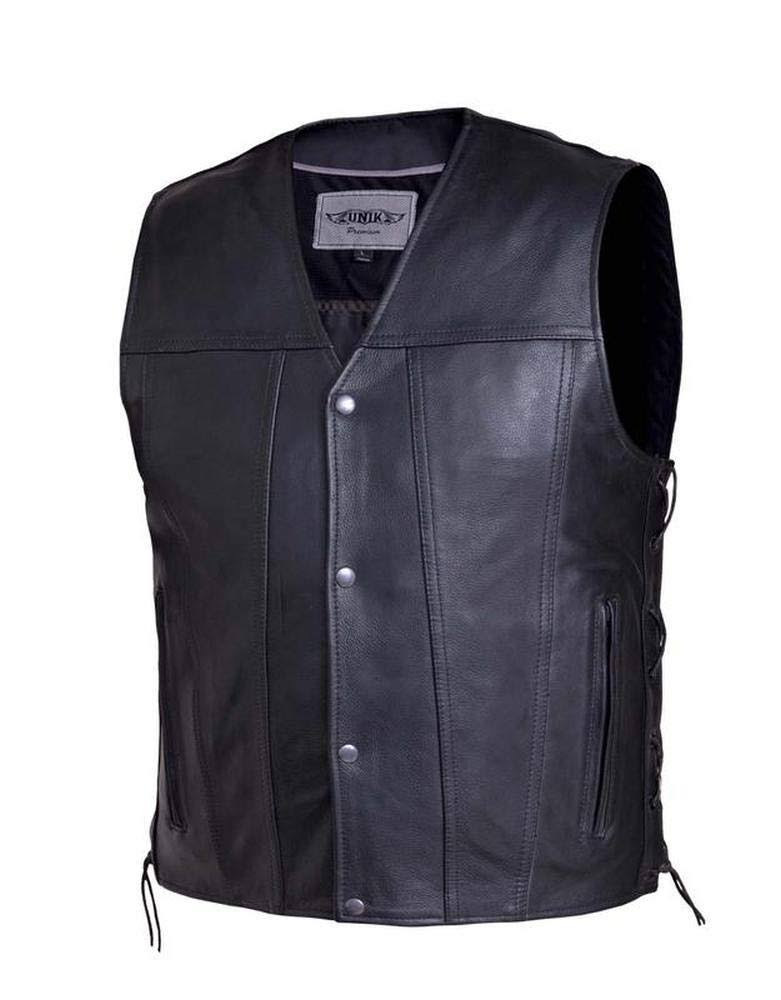 Men's Black Leather Motorcycle Vest 2XL D946251