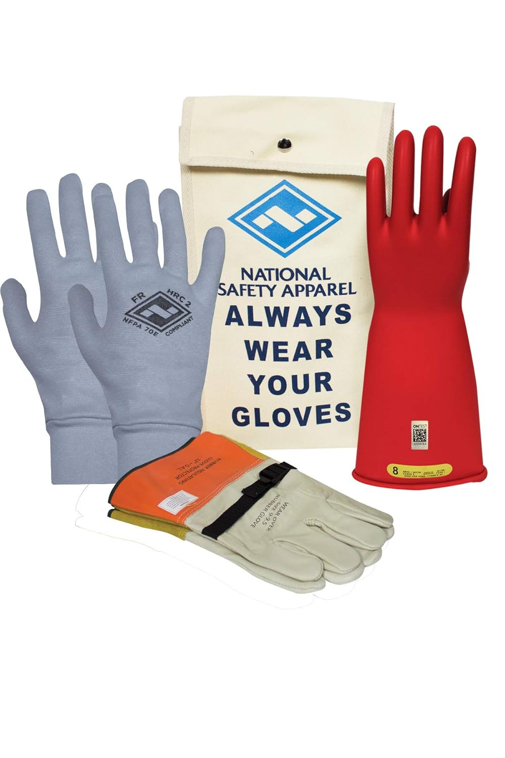 Class 2 Black Rubber Voltage Insulating Glove Premium Kit with FR Knit Glove and Leather Protectors G221