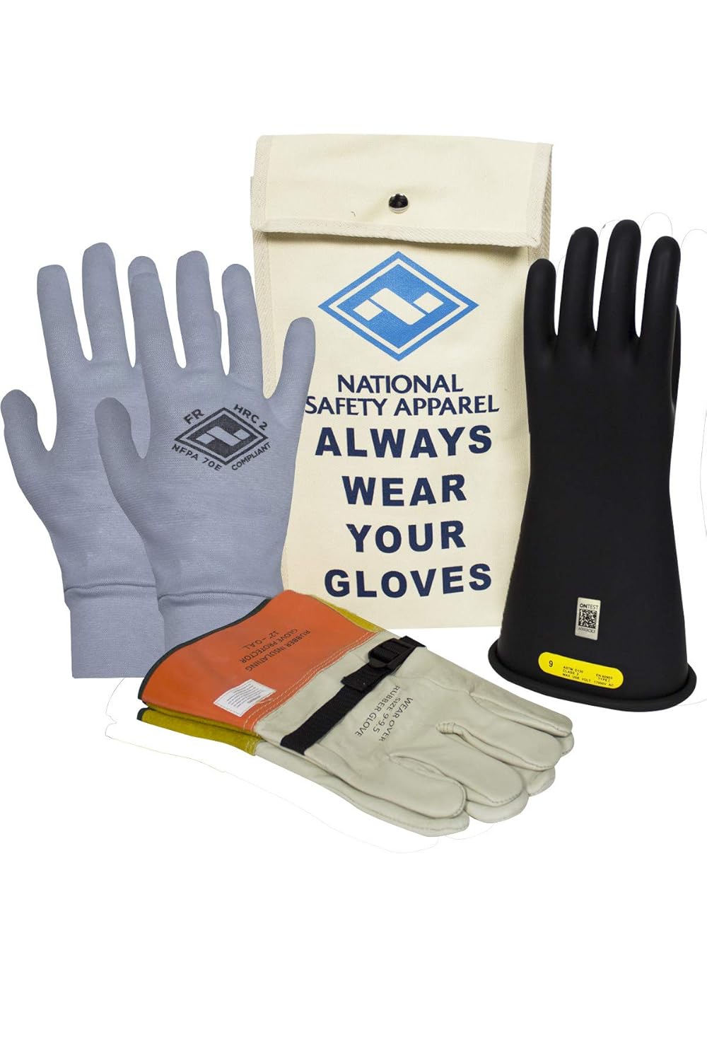 Class 2 Black Rubber Voltage Insulating Glove Premium Kit with FR Knit Glove and Leather Protectors G221