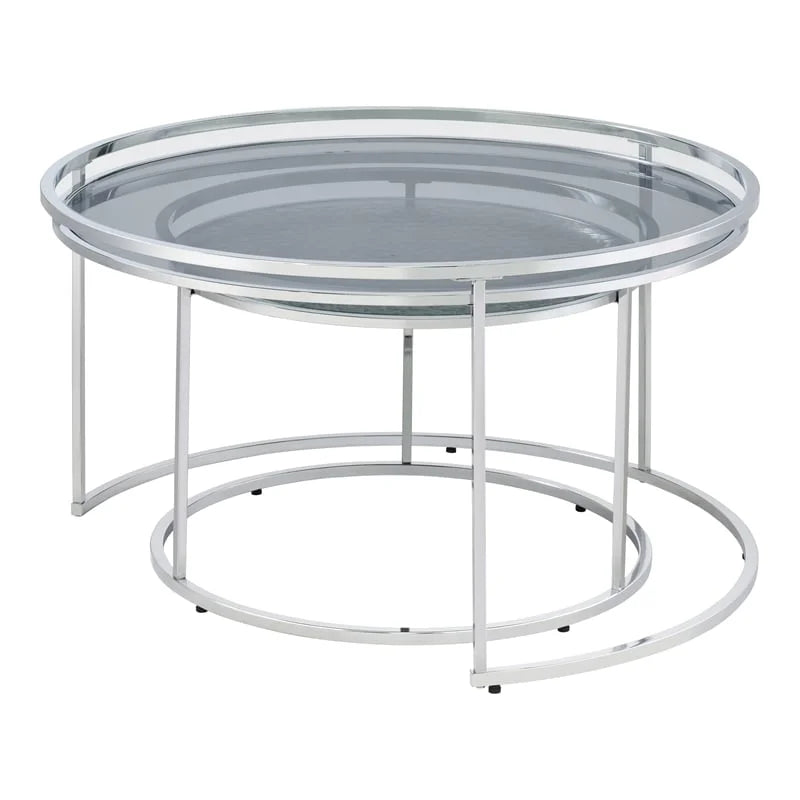 Metal Glass Top 2-Piece Nesting Tables Set in Gray X80348