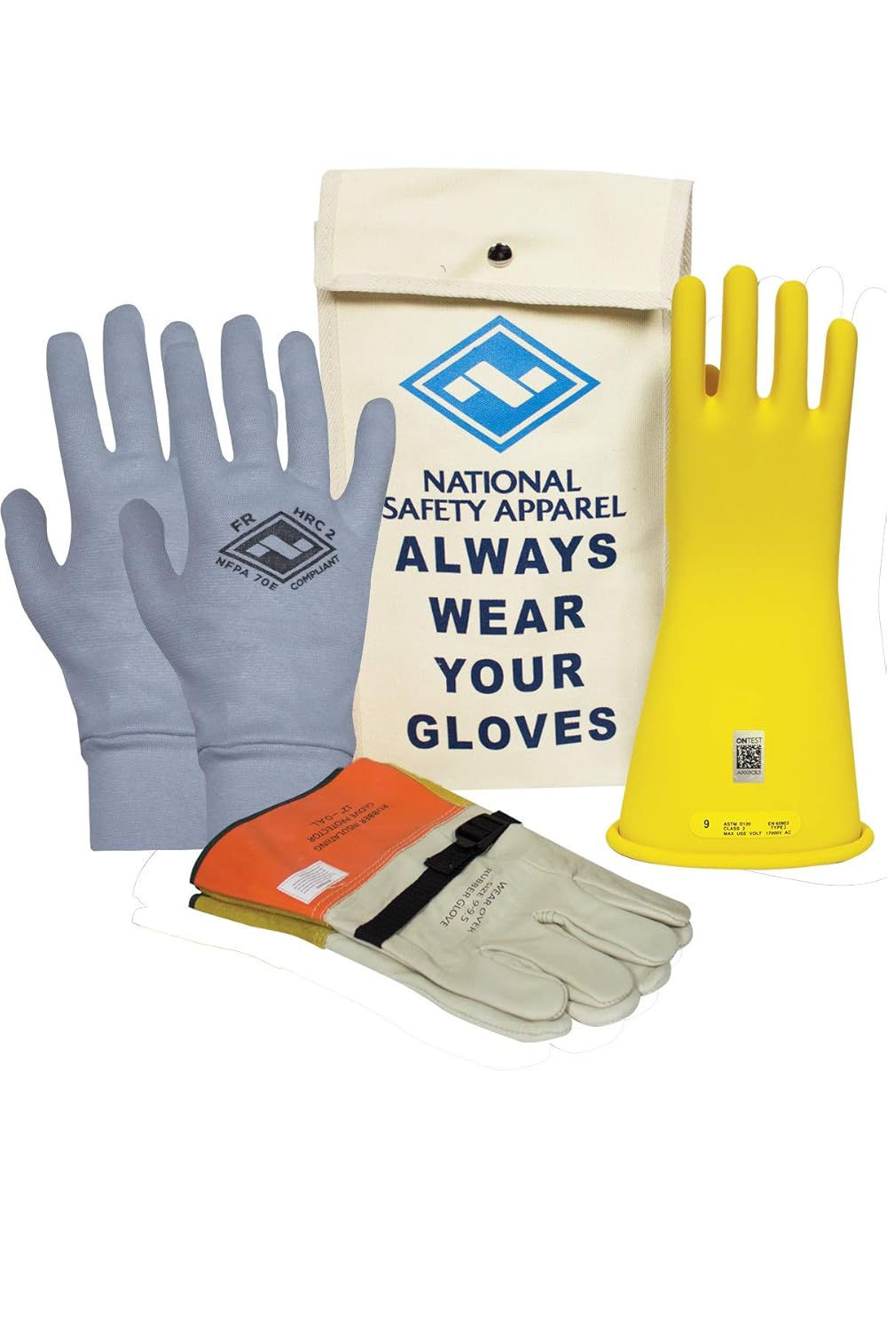 Class 2 Black Rubber Voltage Insulating Glove Premium Kit with FR Knit Glove and Leather Protectors G221