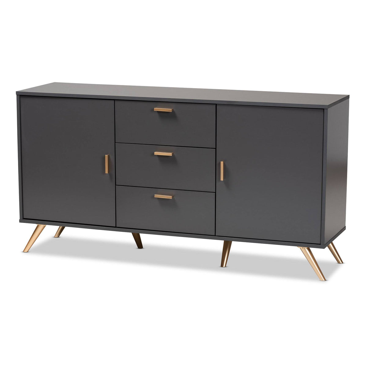 Dark Grey and Gold Finished Wood 2-Door Sideboard Buffet H825