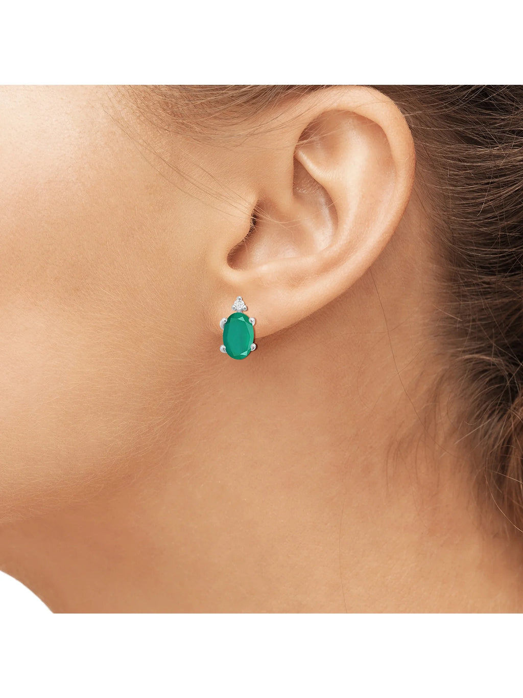 Emerald And White Diamond Accent Sterling Silver Stud Earrings F422