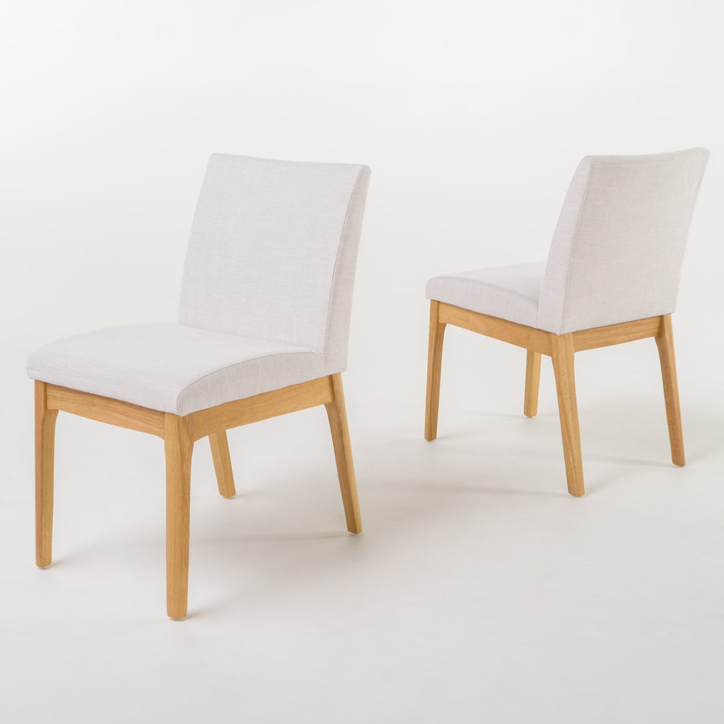 Light Beige Fabric Oak Upholstered Dining Chairs, Set of 2 Q57810