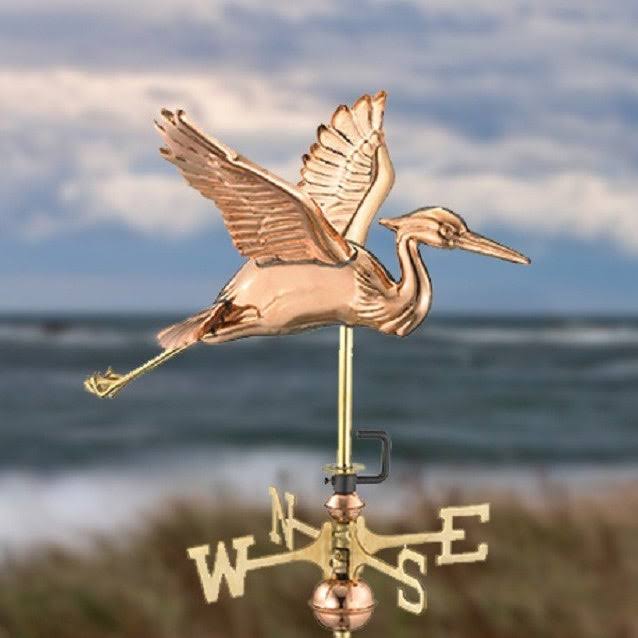 Blue Heron Garden Weathervane with Roof Mount, Blue Verde Copper D645