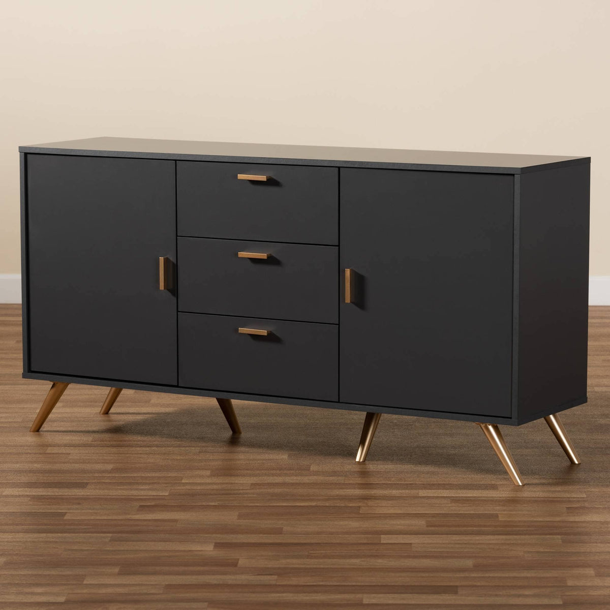 Dark Grey and Gold Finished Wood 2-Door Sideboard Buffet H825