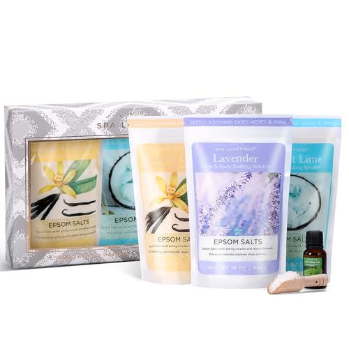 Bath Salts Gift Set with Argan Oil, Bath Bombs, Wooden Scoop, Epsom Salt B471