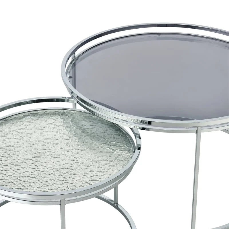Metal Glass Top 2-Piece Nesting Tables Set in Gray X80348