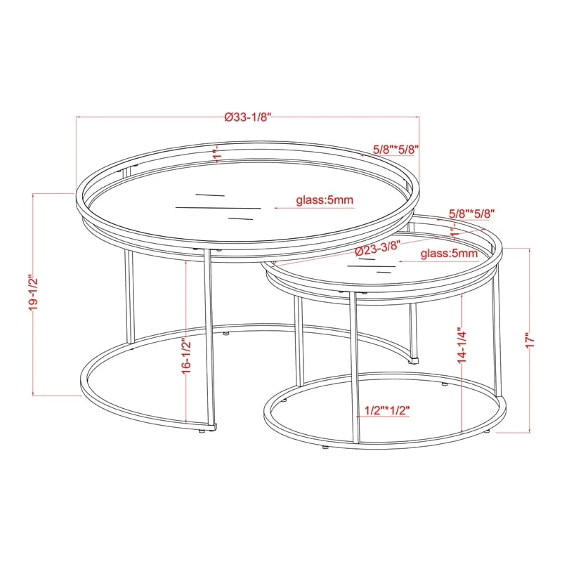 Metal Glass Top 2-Piece Nesting Tables Set in Gray X80348