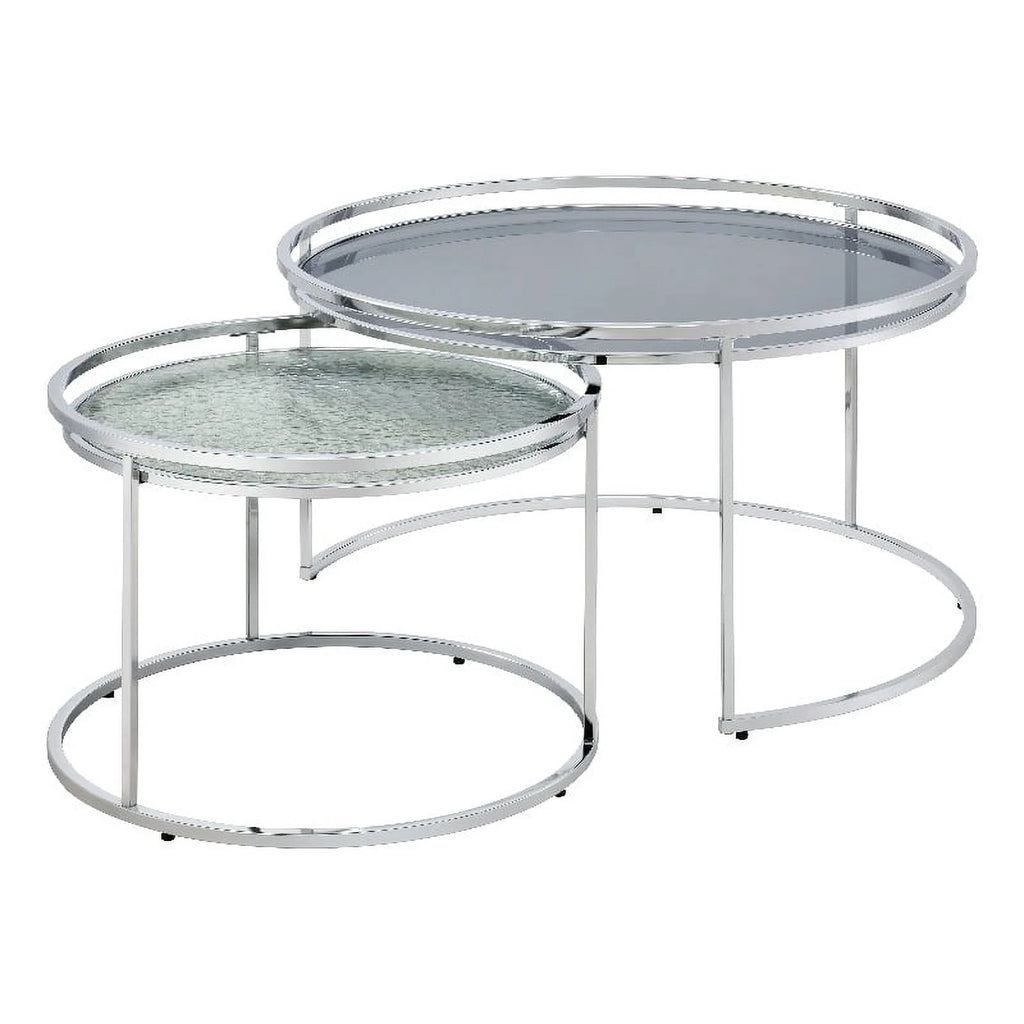 Metal Glass Top 2-Piece Nesting Tables Set in Gray X80348