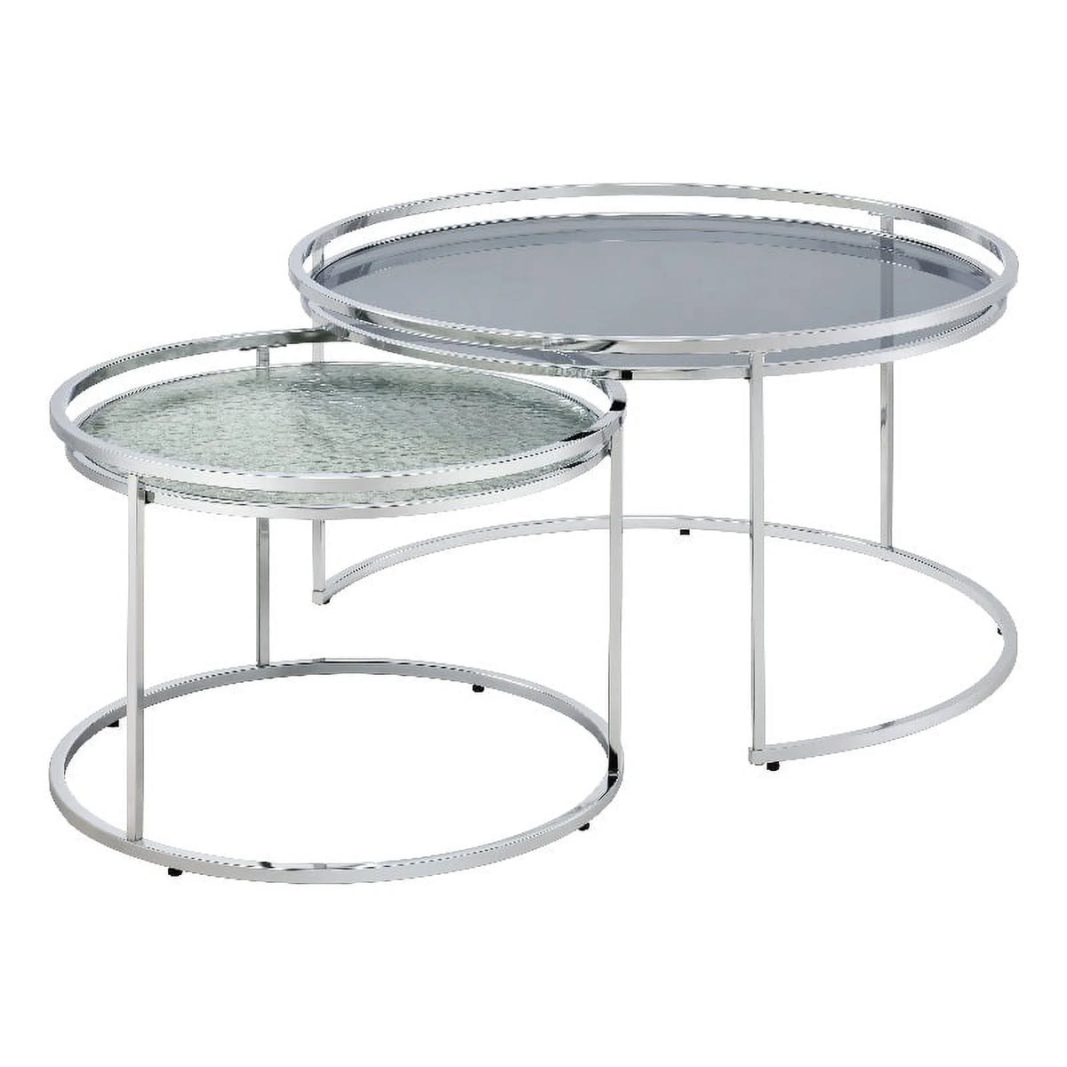 Metal Glass Top 2-Piece Nesting Tables Set in Gray X80348