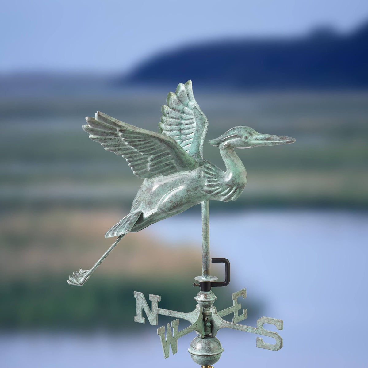 Blue Heron Garden Weathervane with Roof Mount, Blue Verde Copper D645